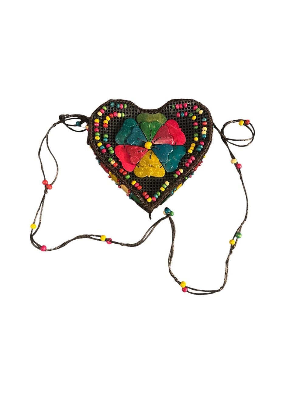 Handmade Heart Crossbody Bag with Multicolor Beads